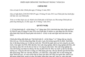 Nghị quyết 56/NQ-CP phiên họp Chính phủ thường kỳ tháng 7 năm 2014