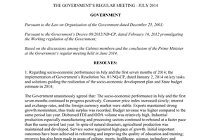 Resolution No. 56/NQ-CP the Government’s regular meeting July 2014