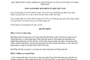 Quyết định 826/QĐ-BHXH 2014 chức năng nhiệm vụ quyền hạn cơ cấu tổ chức Ban Pháp chế Bảo hiểm xã hội