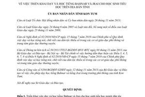 Quyết định 44/2014/QĐ-UBND triển khai dạy học tiếng Bahnar Jrai học sinh tiểu học Kon Tum