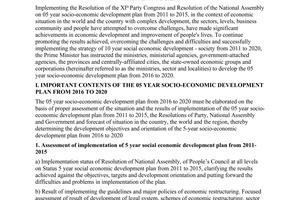 Directive No.22/CT-TTg dated 2014 elaboration of the 05 year socio-economic development plan from 2016 to 2020