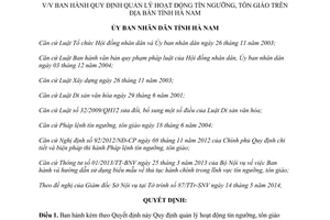 Quyết định 26/2014/QĐ-UBND quản lý hoạt động tín ngưỡng tôn giáo Hà Nam