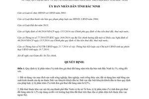 Quyết định 339/2014/QĐ-UBND tỷ lệ % tính đơn giá thuê đất hàng năm Bắc Ninh