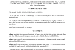 Quyết định 2530/QĐ-UBND 2014 tình hình thi hành pháp luật an toàn thực phẩm chuỗi sản phẩm Bình Định