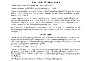 Quyết định số 46/2014/QĐ-UBND Bảng giá tối thiểu tính lệ phí trước bạ xe ô tô tàu thuyền Nghệ An