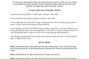Quyết định 10/2014/QĐ-UBND sử dụng phạm vi bảo vệ kết cấu hạ tầng giao thông đường bộ Sóc Trăng
