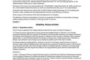 Circular No.103/2014/TT-BTC tax liability of foreign entities doing business or earning income in VietNam