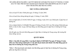 Quyết định 1308/QĐ-TTg 2014 sửa đổi 1829/QĐ-TTg thành viên Hội đồng quản lý Quỹ bảo trì đường bộ Trung ương