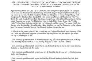 Thông báo 314/TB-VPCP 2014 điều chỉnh địa giới tăng đơn vị hành chính một số địa phương