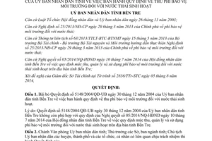 Quyết định 1575/QĐ-UBND 2014 bãi bỏ 5148/2004/QĐ-UB thu phí bảo vệ môi trường nước thải sinh hoạt Bến Tre