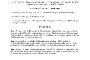 Quyết định 802/QĐ-UBND ủy quyền cấp giấy chứng nhận quyền sử dụng đất quyền sở hữu nhà Hà Nam 2014