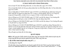 Quyết định 15/2014/QĐ-UBND bổ sung hệ số điều chỉnh chi phí nhân công dự toán dịch vụ công ích đô thị Vĩnh Long