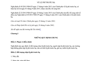 Văn bản hợp nhất 39/VBHN-BTC 2014 hợp nhất Nghị định về lệ phí trước bạ Bộ Tài chính