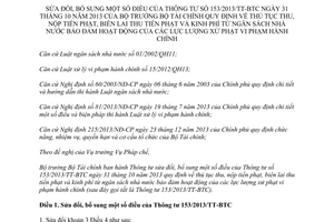 Thông tư 105/2014/TT-BTC sửa đổi 153/2013/TT-BTC thu nộp tiền phạt ngân sách nhà nước vi phạm hành chính
