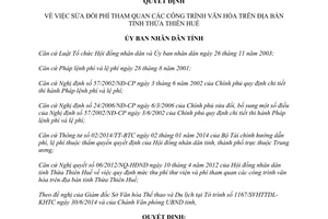 Quyết định 48/2014/QĐ-UBND sửa đổi phí tham quan công trình văn hóa Thừa Thiên Huế