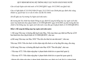 Thông tư 104/2014/TT-BTC bổ sung hệ thống mục lục ngân sách nhà nước