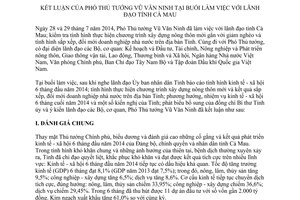 Thông báo 318/TB-VPCP 2014 buổi làm việc lãnh đạo Cà Mau