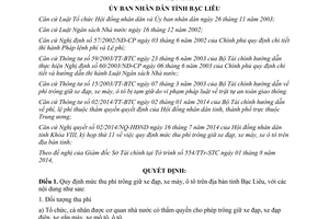 Quyết định 38/QĐ-UBND 2014 mức thu phí trông giữ xe đạp xe máy ô tô Bạc Liêu