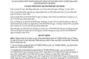 Quyết định 3857/QĐ-UBND 2014 đính chính 70/QĐ-UBND quy định về hạn mức đất ở Hồ Chí Minh