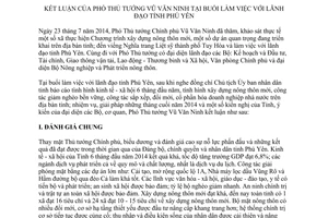 Thông báo 320/TB-VPCP 2014 buổi làm việc lãnh đạo Phú Yên