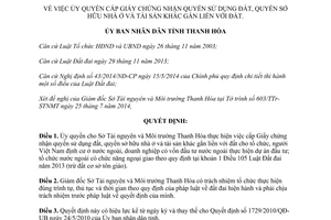 Quyết định 2524/QĐ-UBND 2014 ủy quyền cấp giấy chứng nhận quyền sử dụng đất sở hữu nhà Thanh Hóa