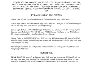 Quyết định 25/2014/QĐ-UBND sửa đổi nâng bậc lương trước thời hạn cán bộ công viên chức Phú Yên 08/2013/QĐ-UBND