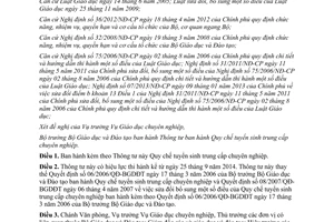 Thông tư 27/2014/TT-BGDĐT Quy chế tuyển sinh trung cấp chuyên nghiệp