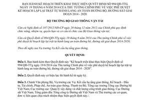 Quyết định 3067/QĐ-BGTVT năm 2014 triển khai 994/QĐ-TTg lập lại hành lang đường bộ đường sắt 2014 2020