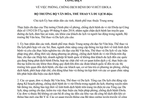Công điện 2682/CĐ-BVHTTDL năm 2014 phòng chống dịch bệnh vi rút Ebola