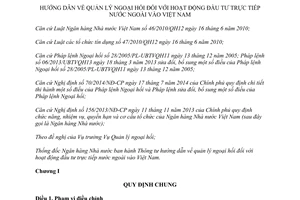 Thông tư 19/2014/TT-NHNN hướng dẫn quản lý ngoại hối đầu tư trực tiếp nước ngoài vào Việt Nam