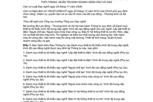 Thông tư 18/2014/TT-BLĐTBXH danh mục thiết bị tối thiểu trung cấp nghề cao đẳng nghề