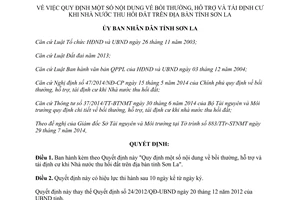 Quyết định 15/2014/QĐ-UBND bồi thường hỗ trợ và tái định cư khi Nhà nước thu hồi đất Sơn La