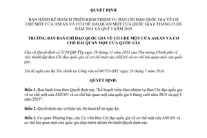 Quyết định 56/QĐ-BCĐASW triển khai cơ chế một cửa ASEAN hải quan một cửa quốc gia 6 tháng cuối 2014 quý I 2015