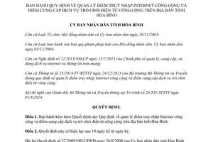 Quyết định 17/2014/QĐ-UBND quản lý điểm truy nhập Internet trò chơi điện tử công cộng Hòa Bình