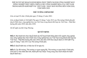 Quyết định 1342/QĐ-TTg 2014 phát triển ngành công nghiệp máy nông nghiệp Việt Nam Nhật Bản