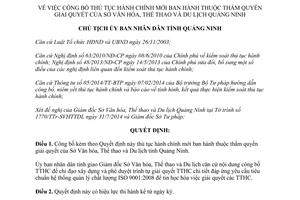 Quyết định 1755/QĐ-UBND 2014 công bố thủ tục hành chính mới thuộc Sở Văn hóa Thể thao Du lịch Quảng Ninh