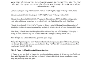 Thông tư 20/2014/TT-NHNN khoản thu tạm ứng Công ty Quản lý tài sản khoản nợ xấu được mua bằng trái phiếu đặc biệt