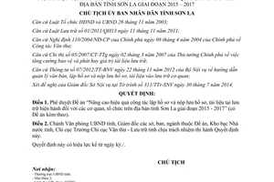 Quyết định 2116/QĐ-UBND 2014 công tác lập hồ sơ nộp lưu hồ sơ tài liệu tại lưu trữ hiện hành Sơn La