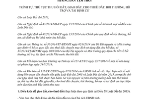 Hướng dẫn 04/HD-TNMT 2014 thủ tục thu hồi giao đất cho thuê đất bồi thường hỗ trợ và tái định cư Bắc Ninh