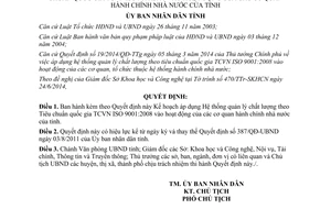 Quyết định 2650/QĐ-UBND năm 2014 áp dụng quản lý theo TCVN ISO 9001:2008 vào cơ quan hành chính tỉnh Bình Định