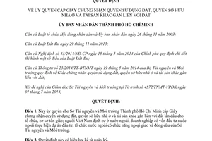 Quyết định 3984/QĐ-UBND 2014 ủy quyền cấp Giấy chứng nhận quyền sử dụng đất sở hữu nhà ở Hồ Chí Minh