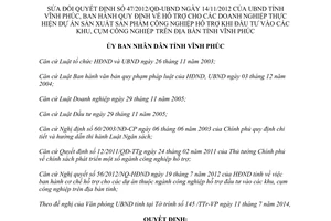 Quyết định 33/2014/QĐ-UBND sửa đổi 47/2012/QĐ-UBND hỗ trợ doanh nghiệp sản xuất sản phẩm công nghiệp Vĩnh Phúc