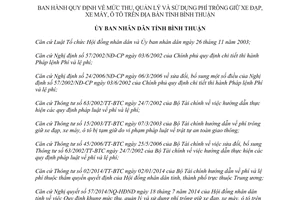 Quyết định 36/2014/QĐ-UBND mức thu quản lý và sử dụng Phí trông giữ xe đạp xe máy ô tô Bình Thuận