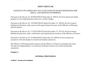 Joint Circular No. 04/2014/TTLT-BKHDT-BTC human resources for small and medium enterprises