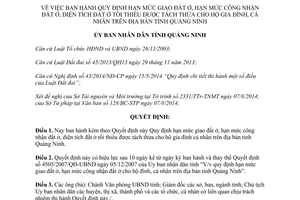 Quyết định 1768/2014/QĐ-UBND hạn mức giao công nhận đất ở tối thiểu tách thửa Quảng Ninh