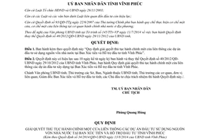 Quyết định 34/2014/QĐ-UBND thủ tục hành chính một cửa liên thông đầu tư sử dụng nguồn vốn Vĩnh Phúc