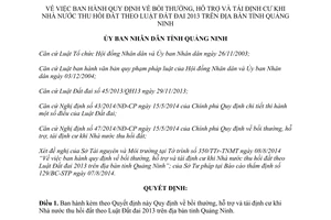 Quyết định 1766/2014/QĐ-UBND bồi thường hỗ trợ tái định cư khi Nhà nước thu hồi đất Quảng Ninh