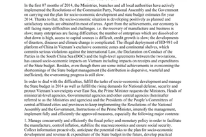 Directive No. 25/CT-TTg on financial tasks and state budget management over the last months of 2014