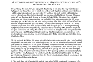 Chỉ thị 25/CT-TTg nhiệm vụ tài chính ngân sách nhà nước tháng cuối 2014