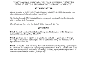 Quyết định 3014/QĐ-BYT 2014 hướng dẫn chẩn đoán điều trị Hội chứng viêm đường hô hấp vùng Trung Đông